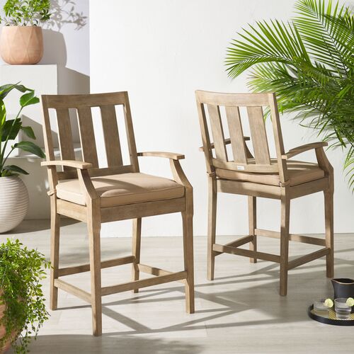 S/2 Caius Outdoor Eucalyptus Patio Counter Stools 2 S/2 Caius Outdoor Eucalyptus Patio Counter Stools