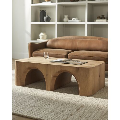 Oleandra Arch Base Oak Coffee Table, Brown 2 Oleandra Arch Base Oak Coffee Table, Brown