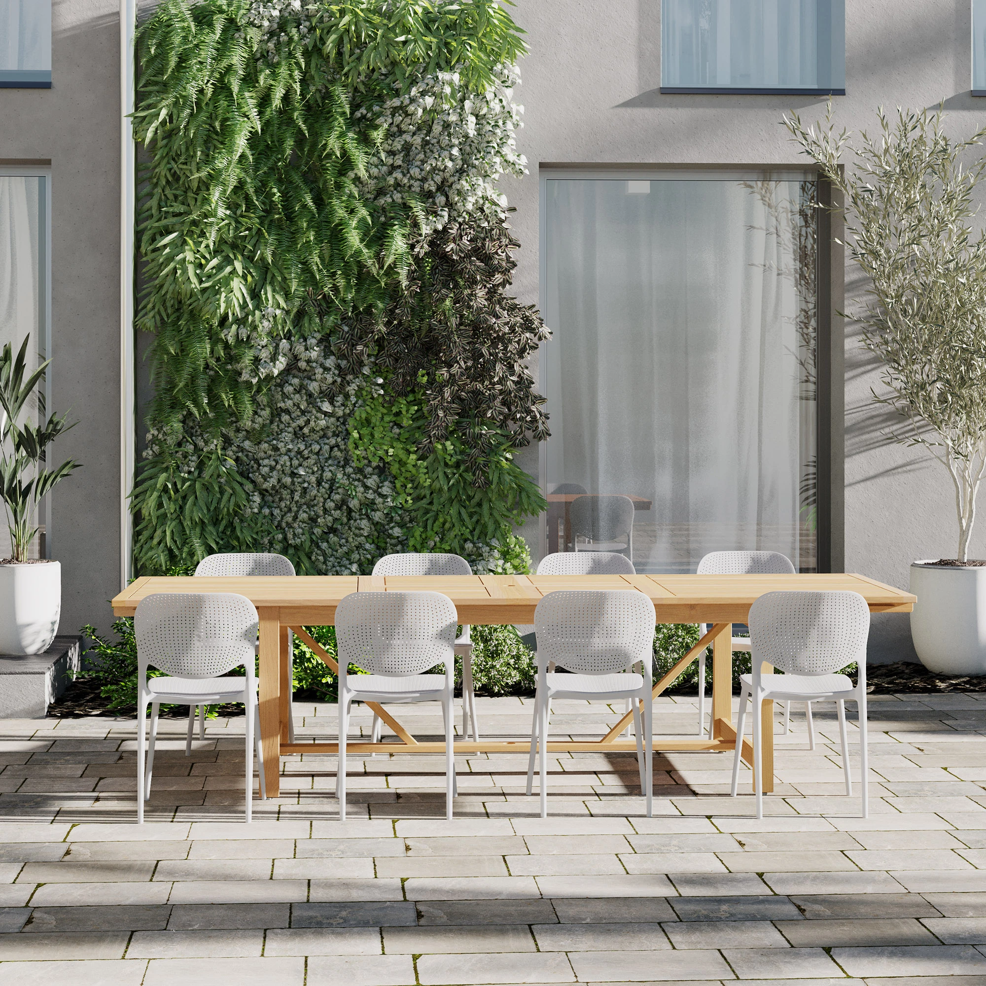 Astor 9-Pc Rectangular Extension Outdoor Eucalyptus Dining Set 2 Astor 9-Pc Rectangular Extension Outdoor Eucalyptus Dining Set