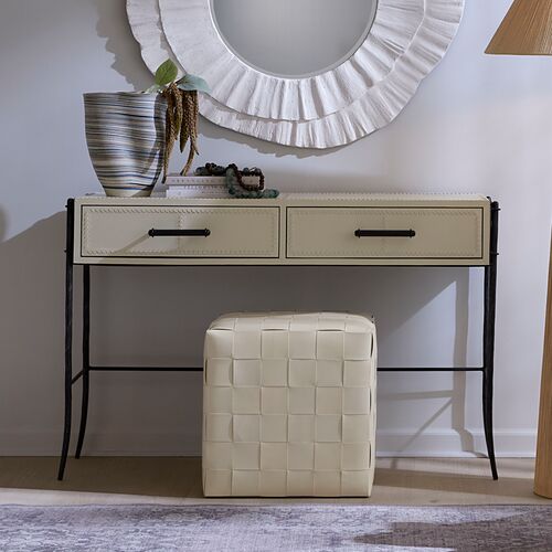 Woven Leather Ottoman 6 Woven Leather Ottoman