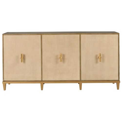 Avery Raffia 3-Door Console Table, Gray/Gold 2 Avery Raffia 3-Door Console Table, Gray/Gold