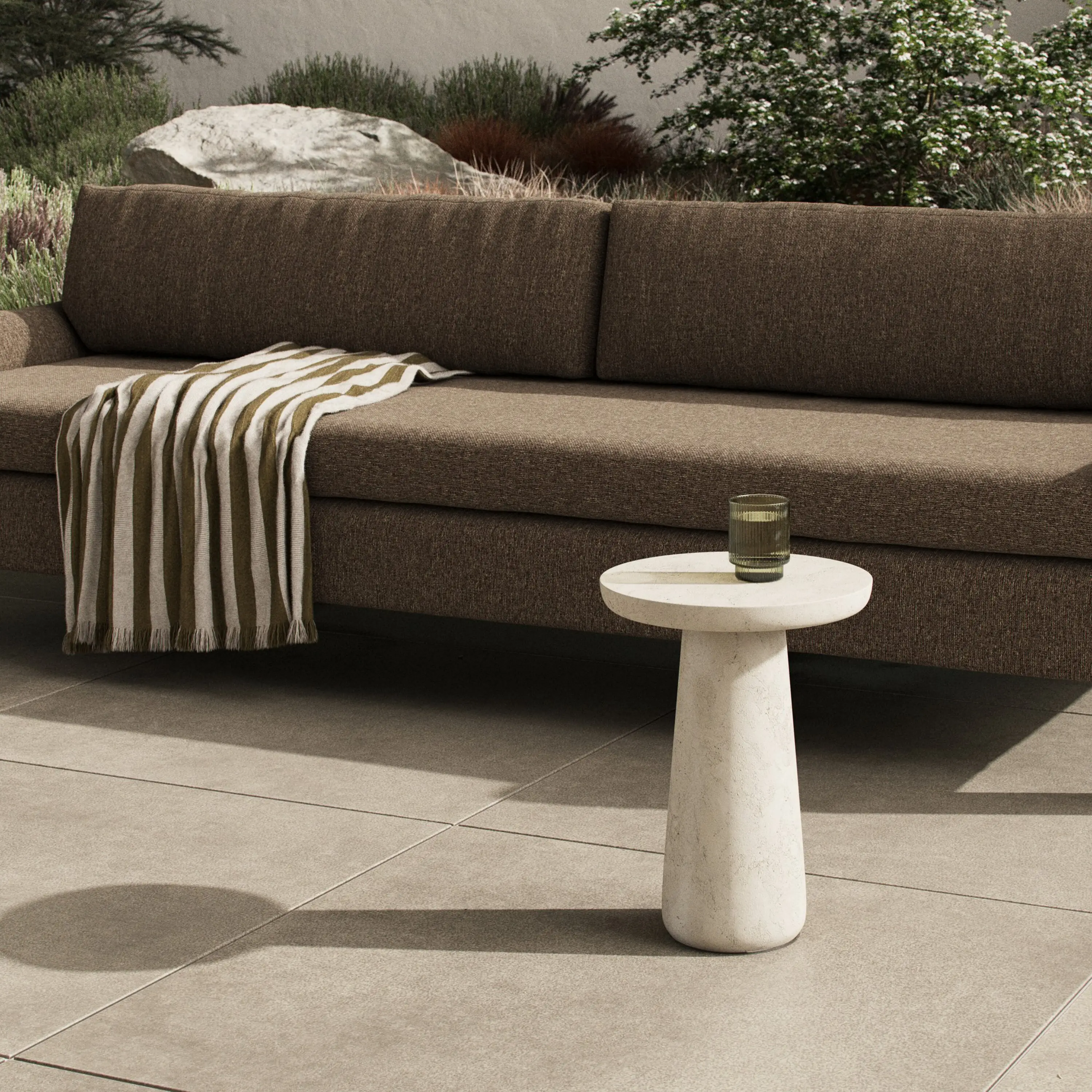 Ravienne 16" Outdoor Nesting End Table, Aged White Concrete 2 Ravienne 16" Outdoor Nesting End Table, Aged White Concrete