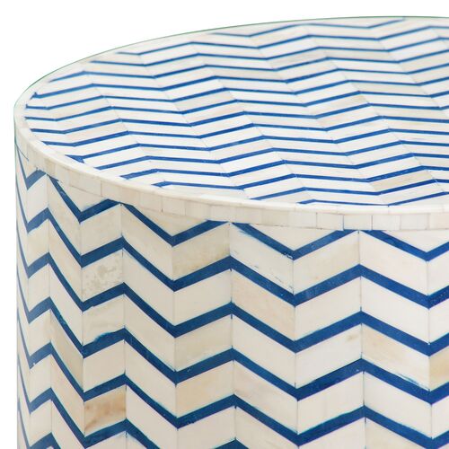 Marlow Bone Inlay Accent Table, Ivory/Blue 2 Marlow Bone Inlay Accent Table, Ivory/Blue