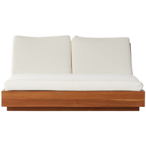 Laney Outdoor Double Chaise, Natural Teak/Cream 1 Laney Outdoor Double Chaise, Natural Teak/Cream