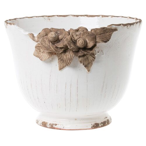 Rustic Garden Planter w/ Flowers, White