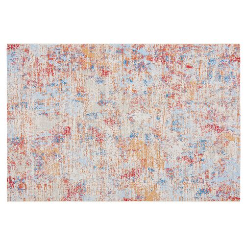 Slumner Outdoor Rug, Ivory/Light Blue