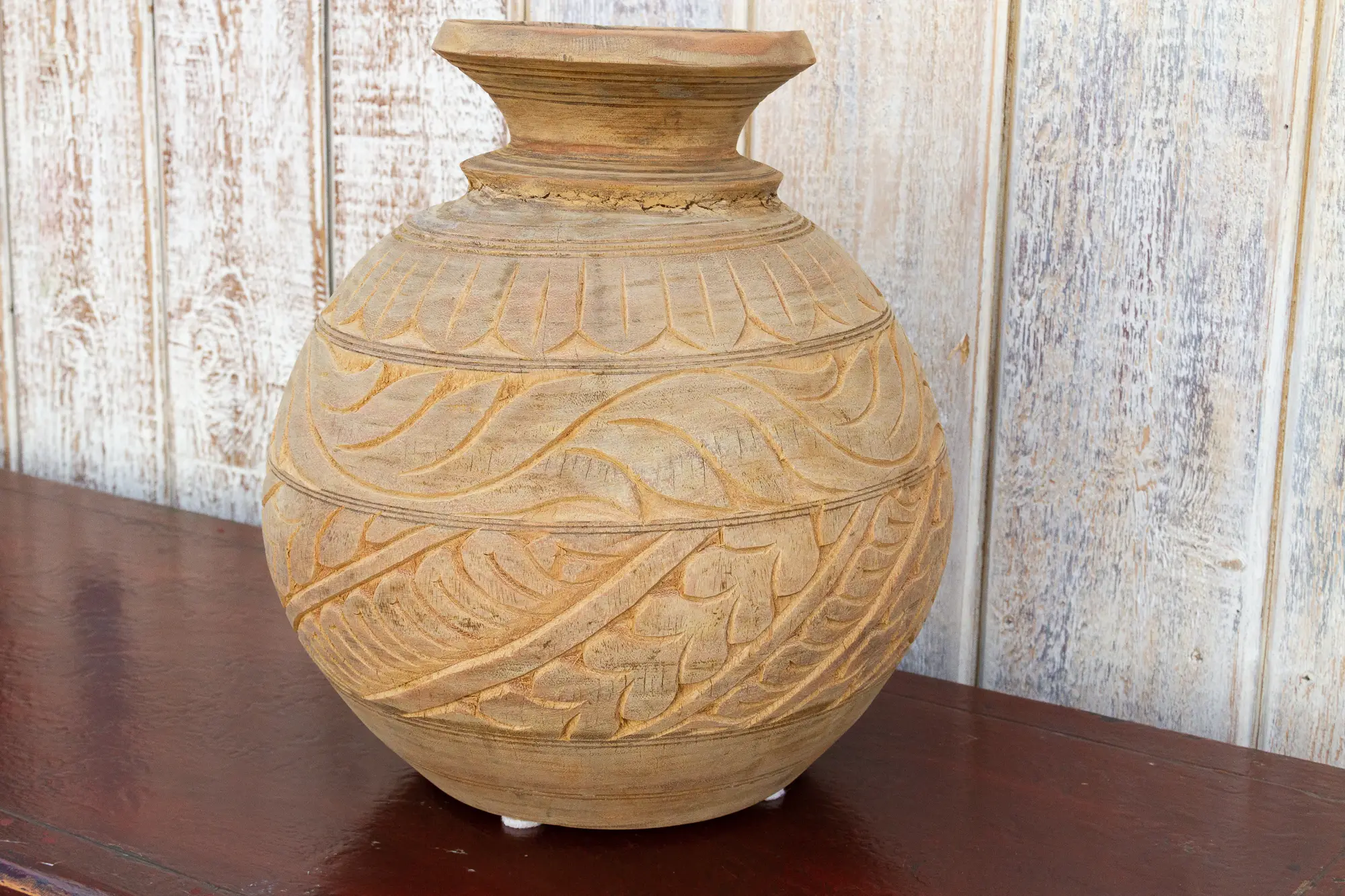 Carved Bleached Naga Water Pot 3 Carved Bleached Naga Water Pot