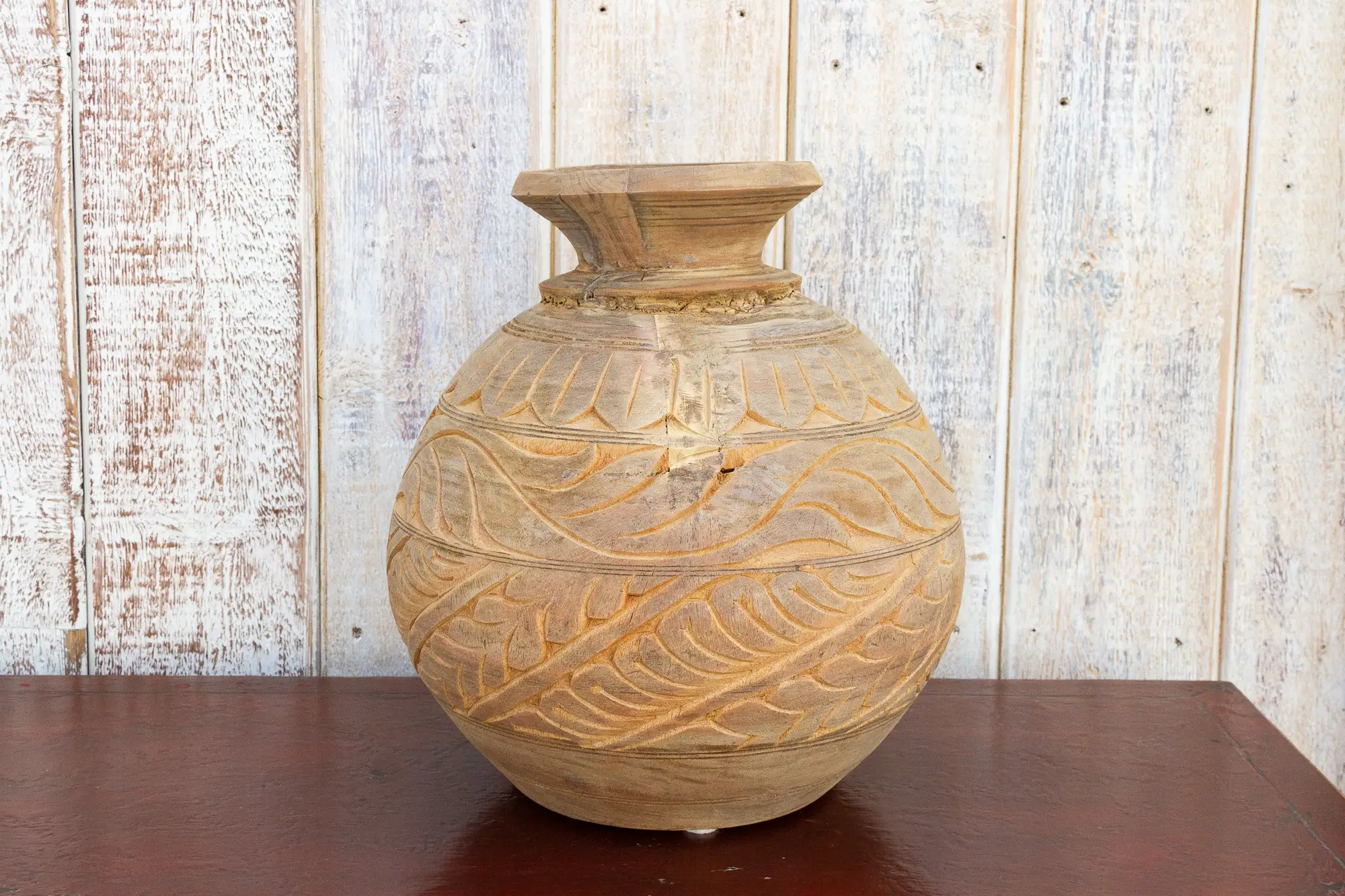 Carved Bleached Naga Water Pot 6 Carved Bleached Naga Water Pot