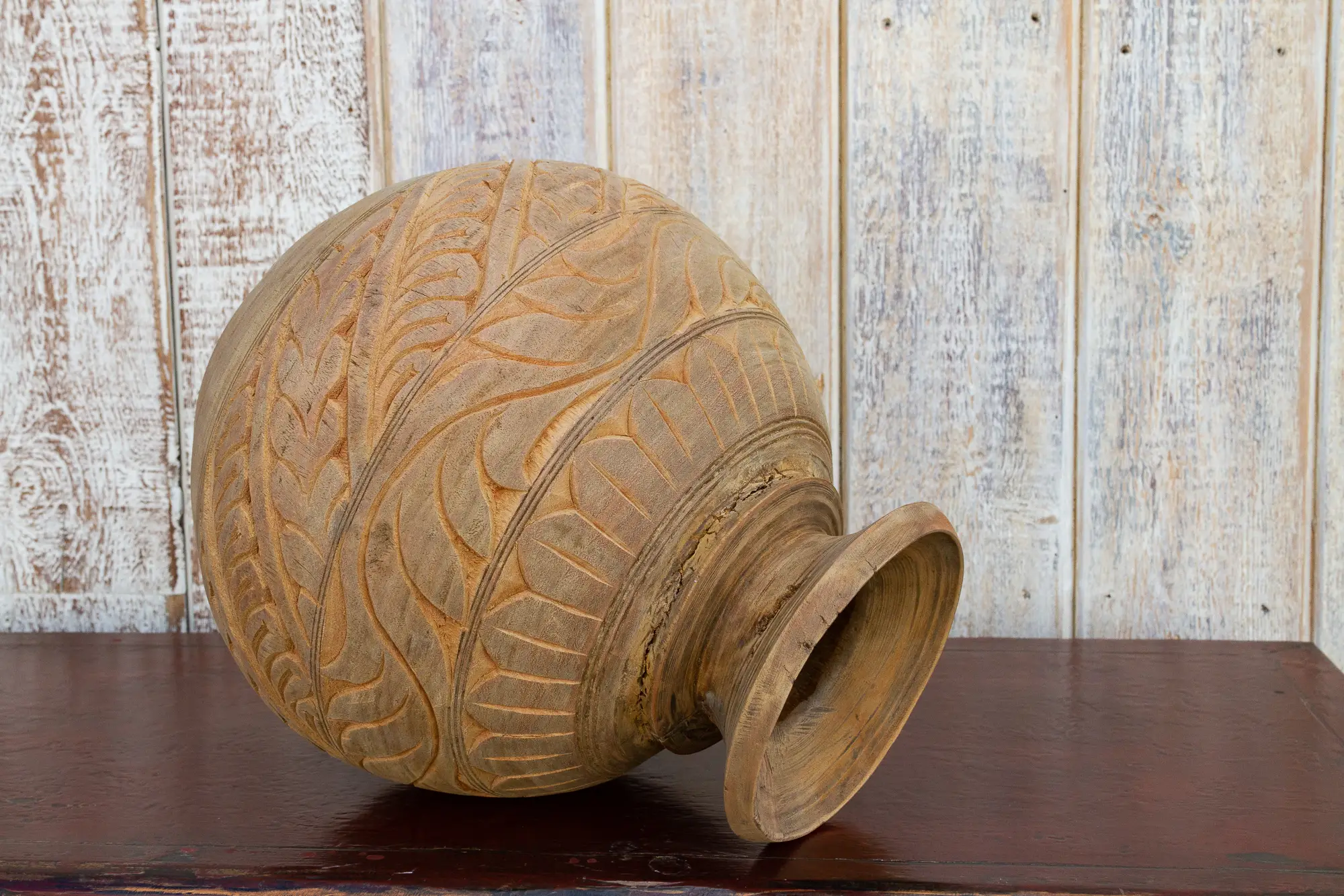 Carved Bleached Naga Water Pot 7 Carved Bleached Naga Water Pot