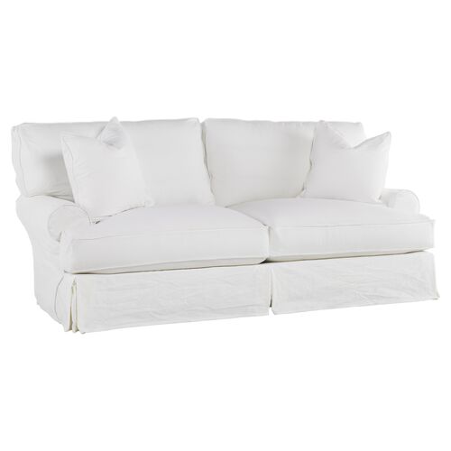 Comfy Slipcovered Sleeper Sofa, Washable White Denim
