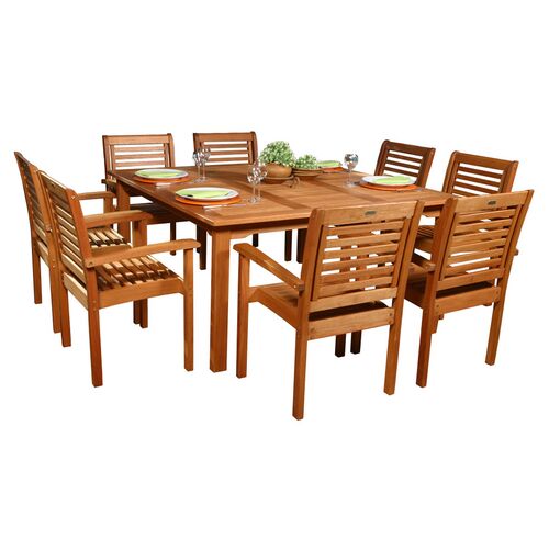 Milano 9-Pc Eucalyptus Square Dining Set, Natural 1 Milano 9-Pc Eucalyptus Square Dining Set, Natural