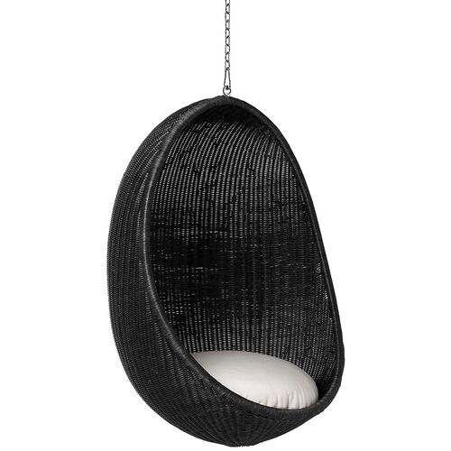 Rattan Hanging Egg Chair, Black/White 1 Rattan Hanging Egg Chair, Black/White