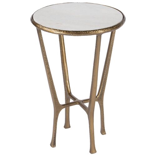 Kamen Stone Top Side Table, Hammered Brass 1 Kamen Stone Top Side Table, Hammered Brass