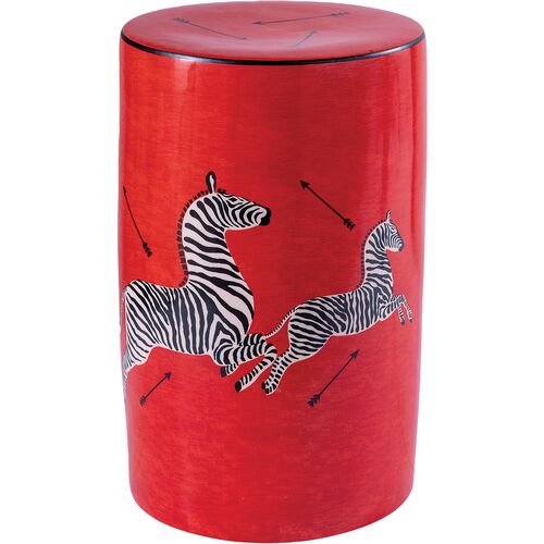 Zebra Scalamandre Garden Stool, Red 1 Zebra Scalamandre Garden Stool, Red