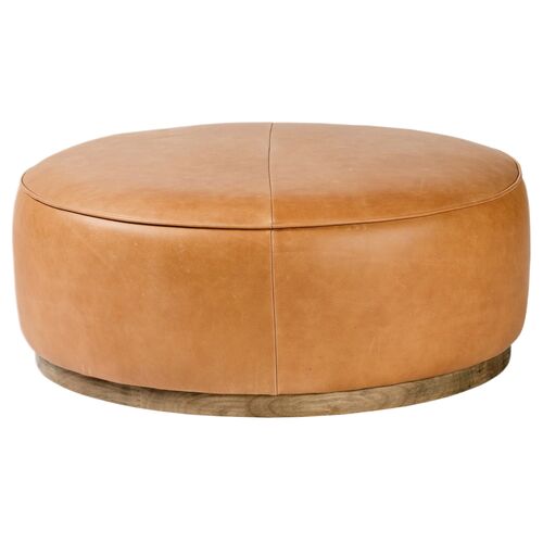 Janessa Large Round Ottoman, Leather 4 Janessa Large Round Ottoman, Leather