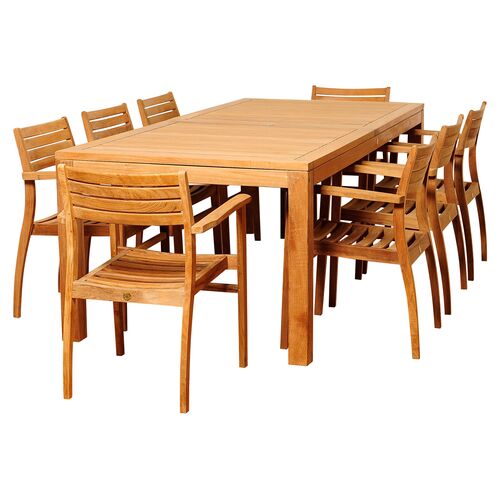 Lynn 9-Pc Teak Rectangular Dining Set
