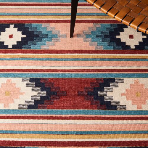 Denali Flatweave Wool Rug, Light Pink/Blue 6 Denali Flatweave Wool Rug, Light Pink/Blue