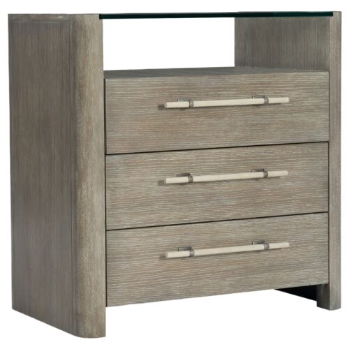 Affinity 3-Drawer Glass Top Nightstand, Gray