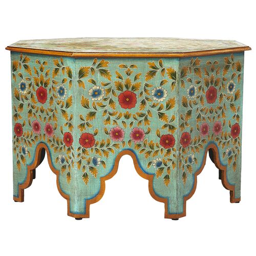 Cole Hand Painted Coffee Table, Green/Multicolor 2 Cole Hand Painted Coffee Table, Green/Multicolor