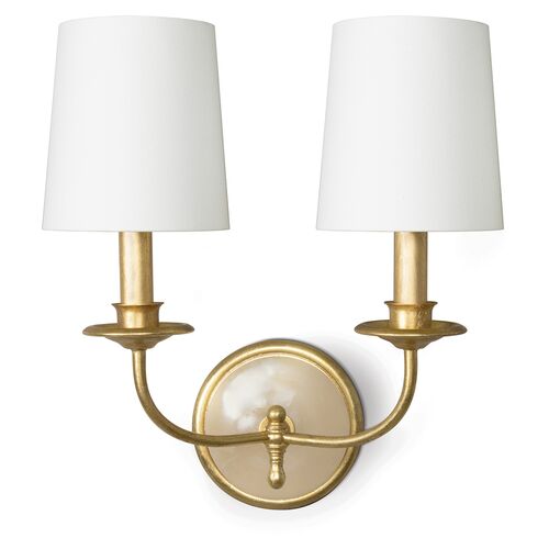 Alabaster Double Sconce, Gold Leaf