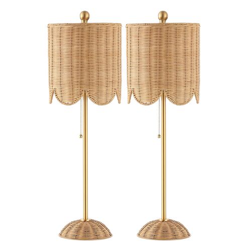 S/2 Quinie Rattan Table Lamps, Natural/Gold 1 S/2 Quinie Rattan Table Lamps, Natural/Gold
