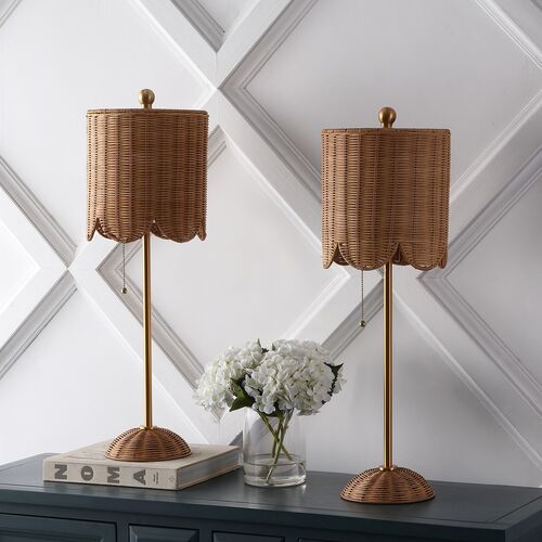S/2 Quinie Rattan Table Lamps, Natural/Gold 5 S/2 Quinie Rattan Table Lamps, Natural/Gold