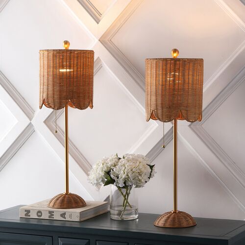 S/2 Quinie Rattan Table Lamps, Natural/Gold 6 S/2 Quinie Rattan Table Lamps, Natural/Gold