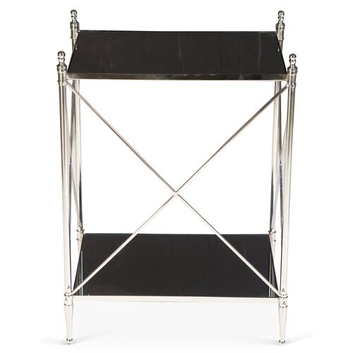 Powell Side Table, Nickel/Black Glass 4 Powell Side Table, Nickel/Black Glass