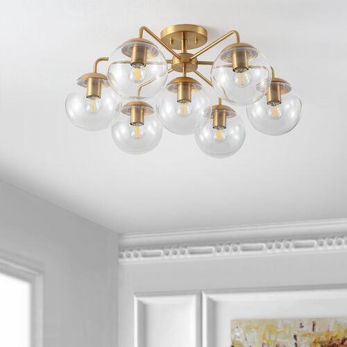 Erden 7-Light 25" Globe Flush Mount, Brass 2 Erden 7-Light 25" Globe Flush Mount, Brass