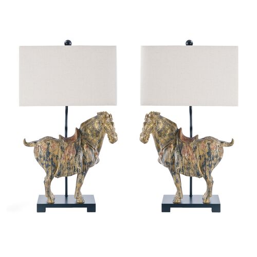 S/2 Dynasty Horse Lamps, Distressed 2 S/2 Dynasty Horse Lamps, Distressed