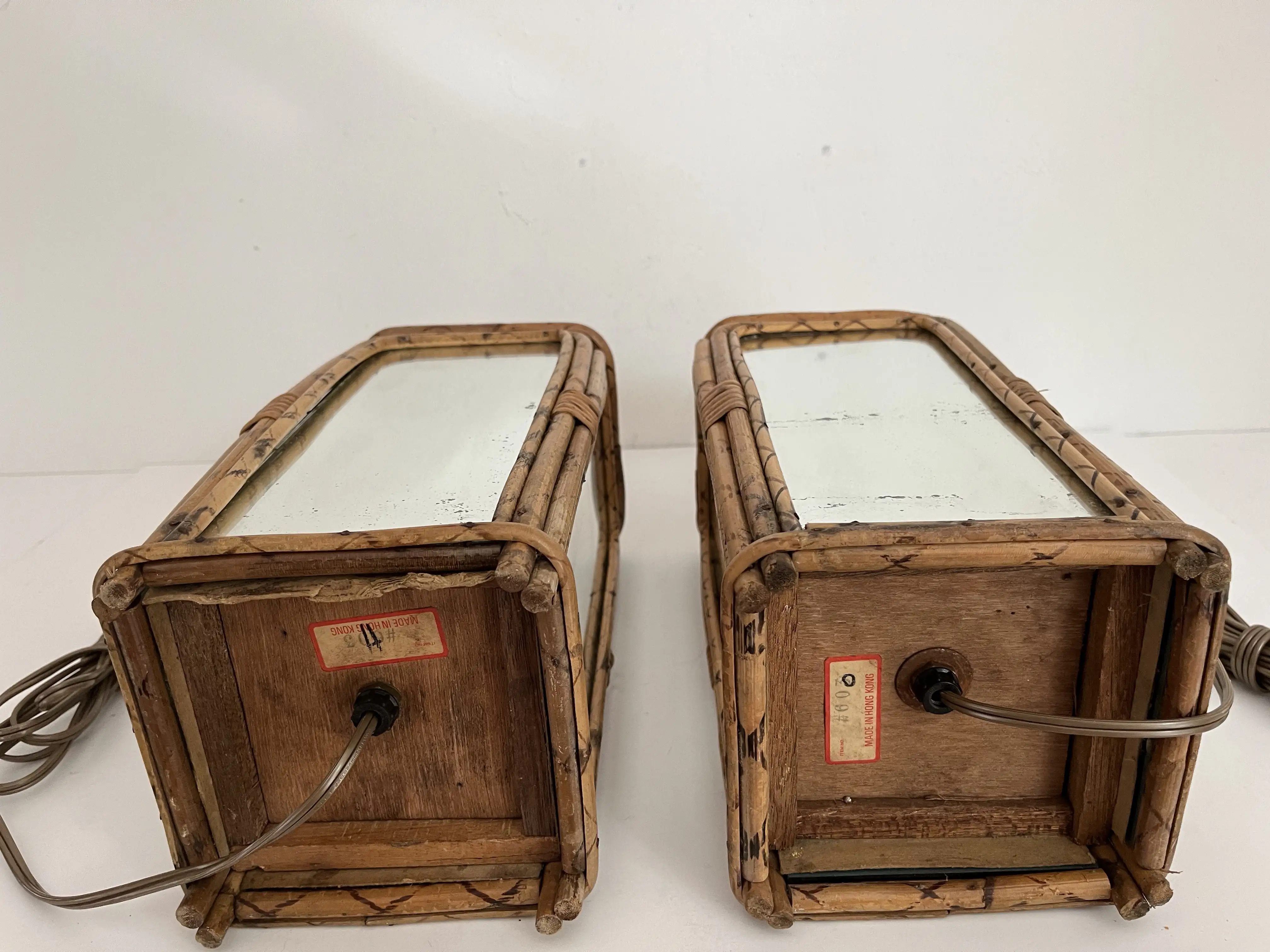 Mirrored Bamboo Lamps w/Shades, Pair 3 Mirrored Bamboo Lamps w/Shades, Pair