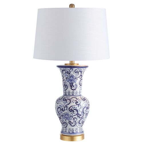 Zeb Chinoiserie Ceramic Table Lamp, Blue/Gold