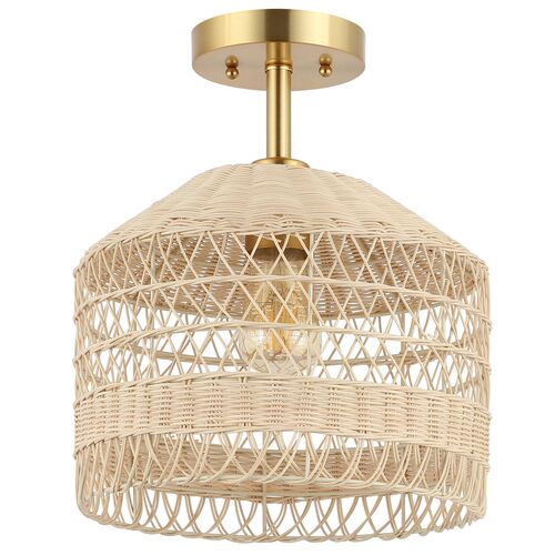 Marla 12" Rattan Flush Mount, Natural/Gold 1 Marla 12" Rattan Flush Mount, Natural/Gold