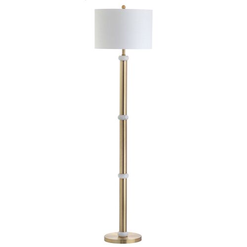 Riordan Brass Floor Lamp, Gold/White 1 Riordan Brass Floor Lamp, Gold/White