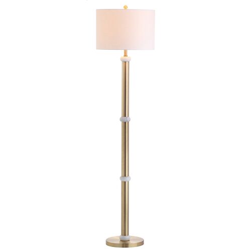 Riordan Brass Floor Lamp, Gold/White 2 Riordan Brass Floor Lamp, Gold/White