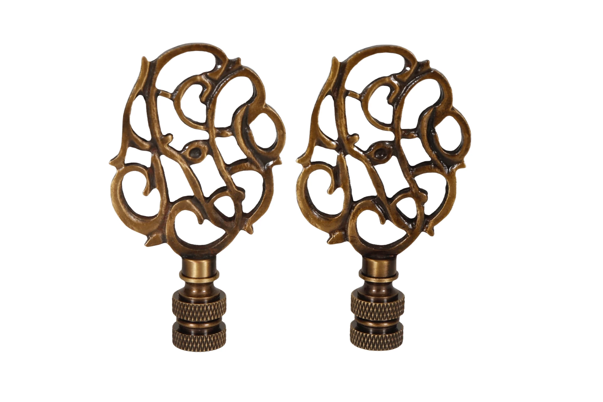 Scrolled Vine Brass Lamp Finials, a Pair 1 Scrolled Vine Brass Lamp Finials, a Pair
