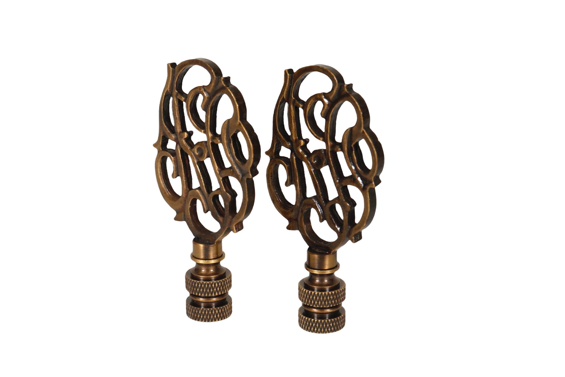 Scrolled Vine Brass Lamp Finials, a Pair 2 Scrolled Vine Brass Lamp Finials, a Pair