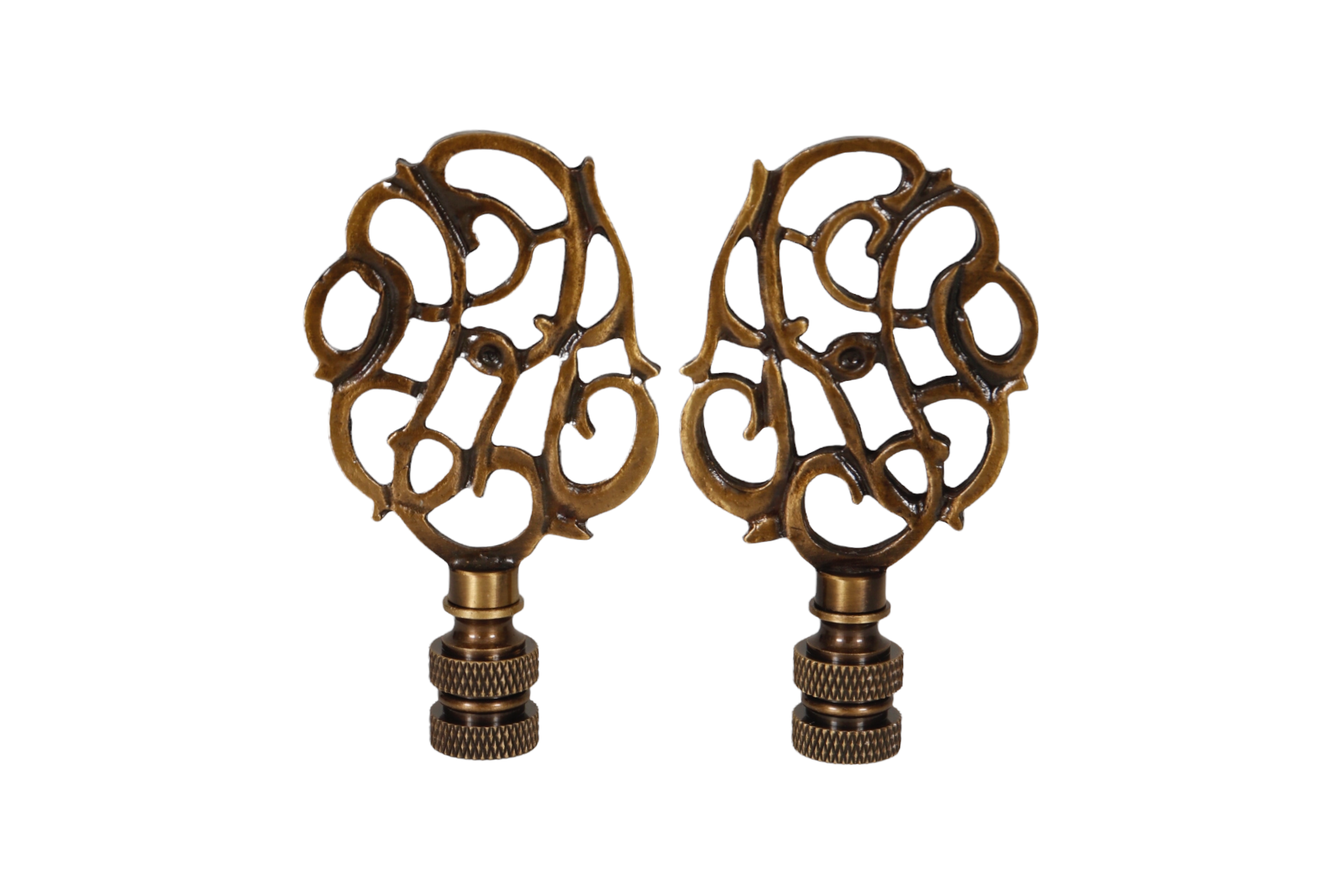 Scrolled Vine Brass Lamp Finials, a Pair 3 Scrolled Vine Brass Lamp Finials, a Pair