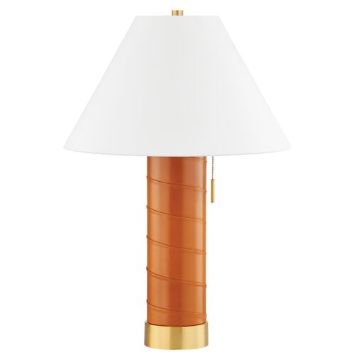 Kenji Leather Wrapped Table Lamp, Brown/Aged Brass 1 Kenji Leather Wrapped Table Lamp, Brown/Aged Brass