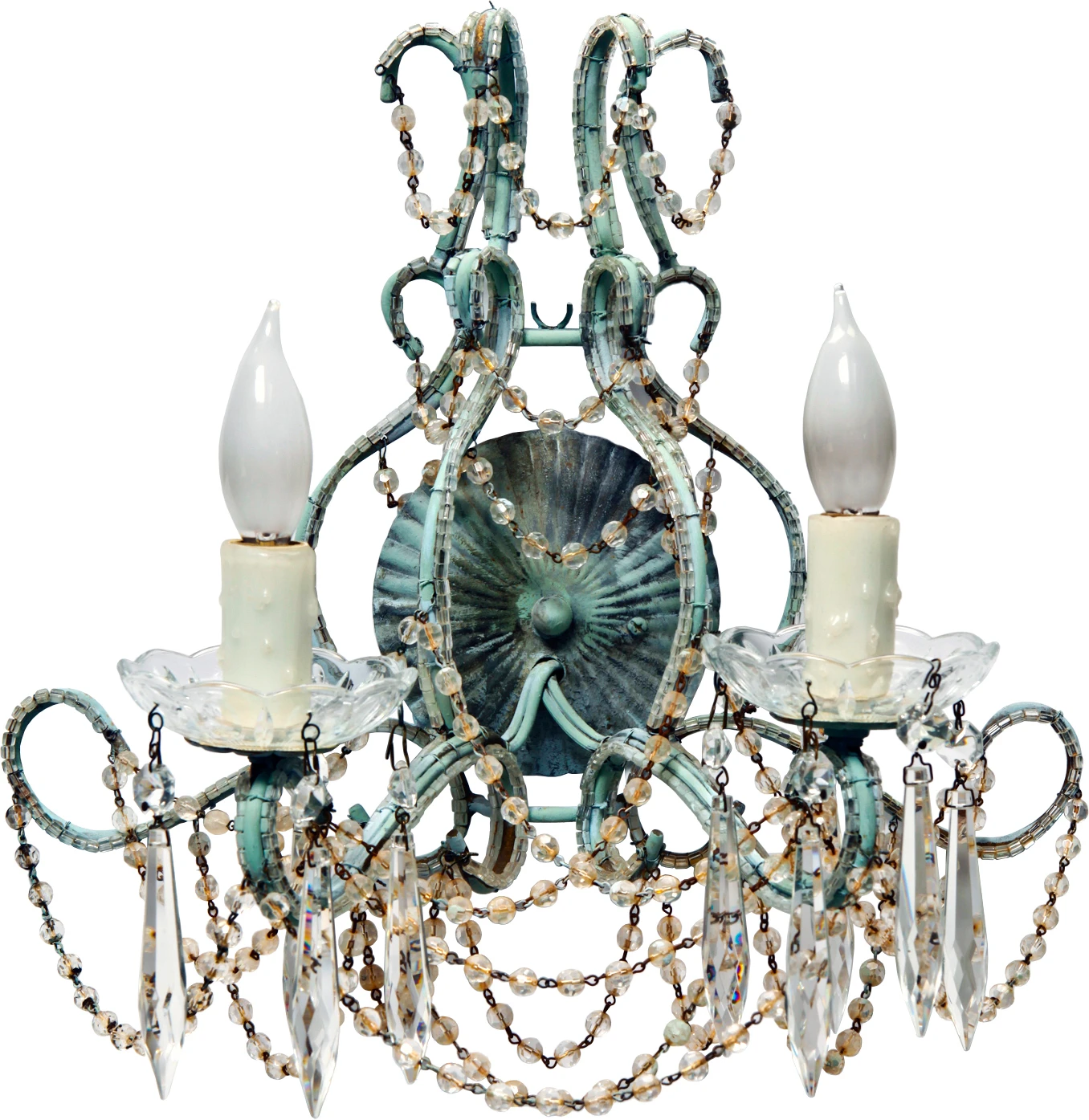 Hand painted Blue Beaded Crystal Sconce 1 Hand painted Blue Beaded Crystal Sconce
