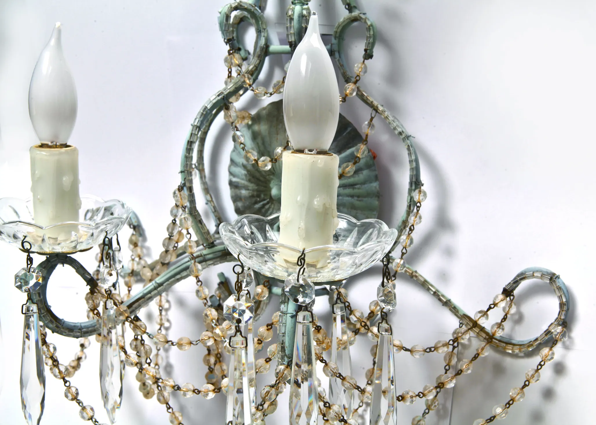 Hand painted Blue Beaded Crystal Sconce 2 Hand painted Blue Beaded Crystal Sconce