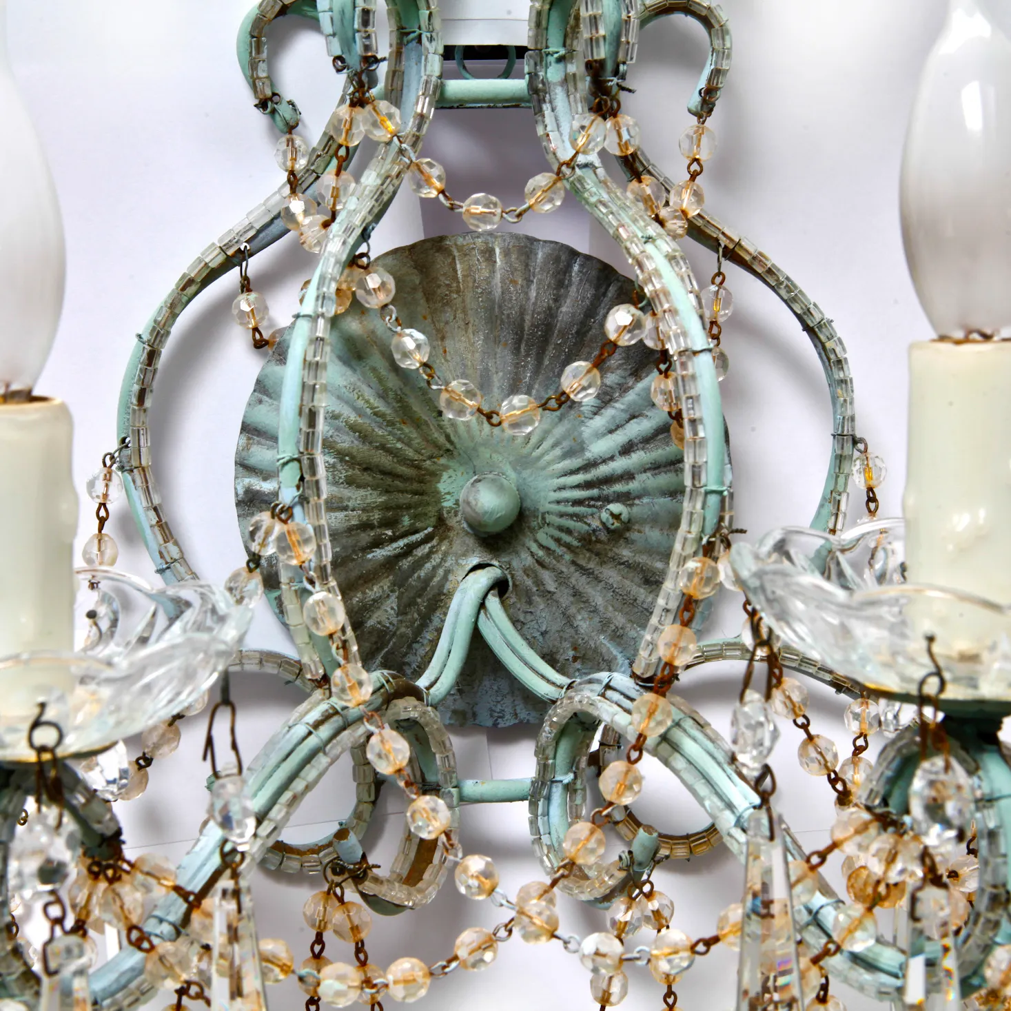Hand painted Blue Beaded Crystal Sconce 4 Hand painted Blue Beaded Crystal Sconce