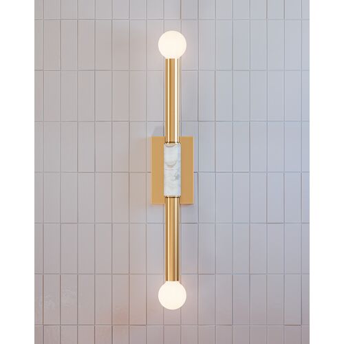 Alix 2-Light Wall Sconce, Aged Brass/Marble 3 Alix 2-Light Wall Sconce, Aged Brass/Marble