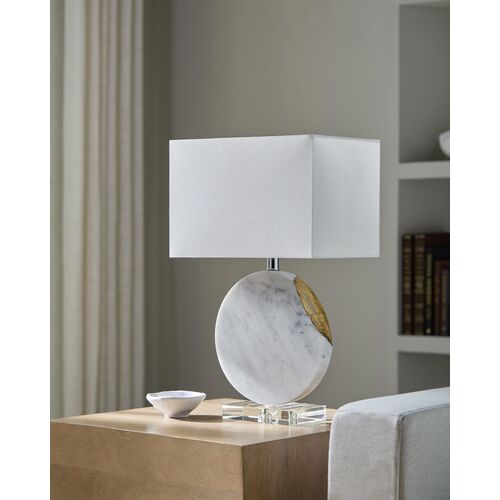 Virela Circle Base Table Lamp, White Marble 2 Virela Circle Base Table Lamp, White Marble