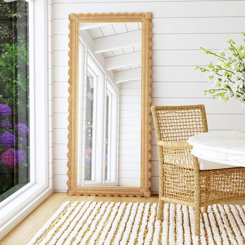Sunny Scallop Rattan Floor Mirror, Natural 2 Sunny Scallop Rattan Floor Mirror, Natural