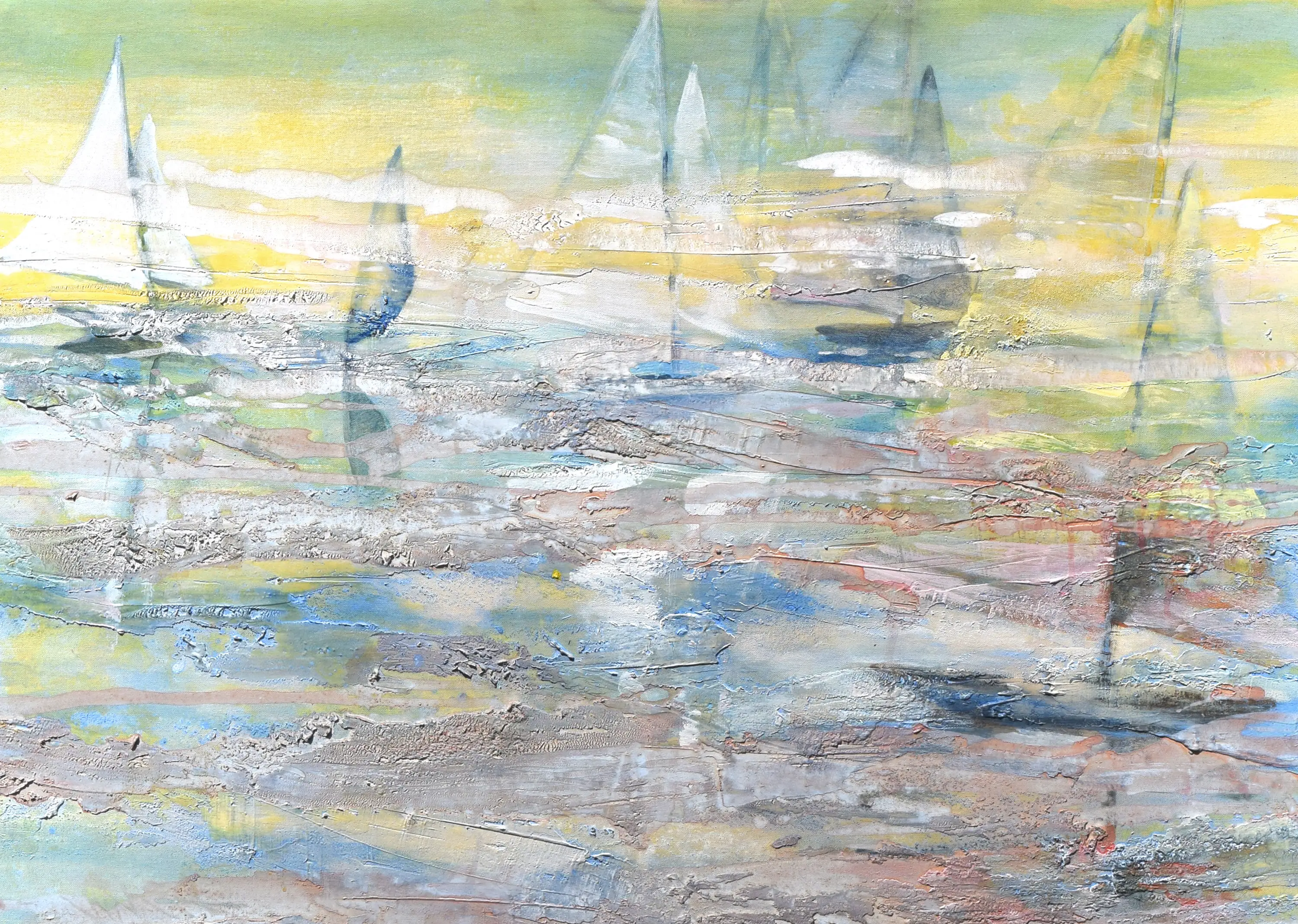 Large Abstract Seascape w/ Sailboats 4 Large Abstract Seascape w/ Sailboats