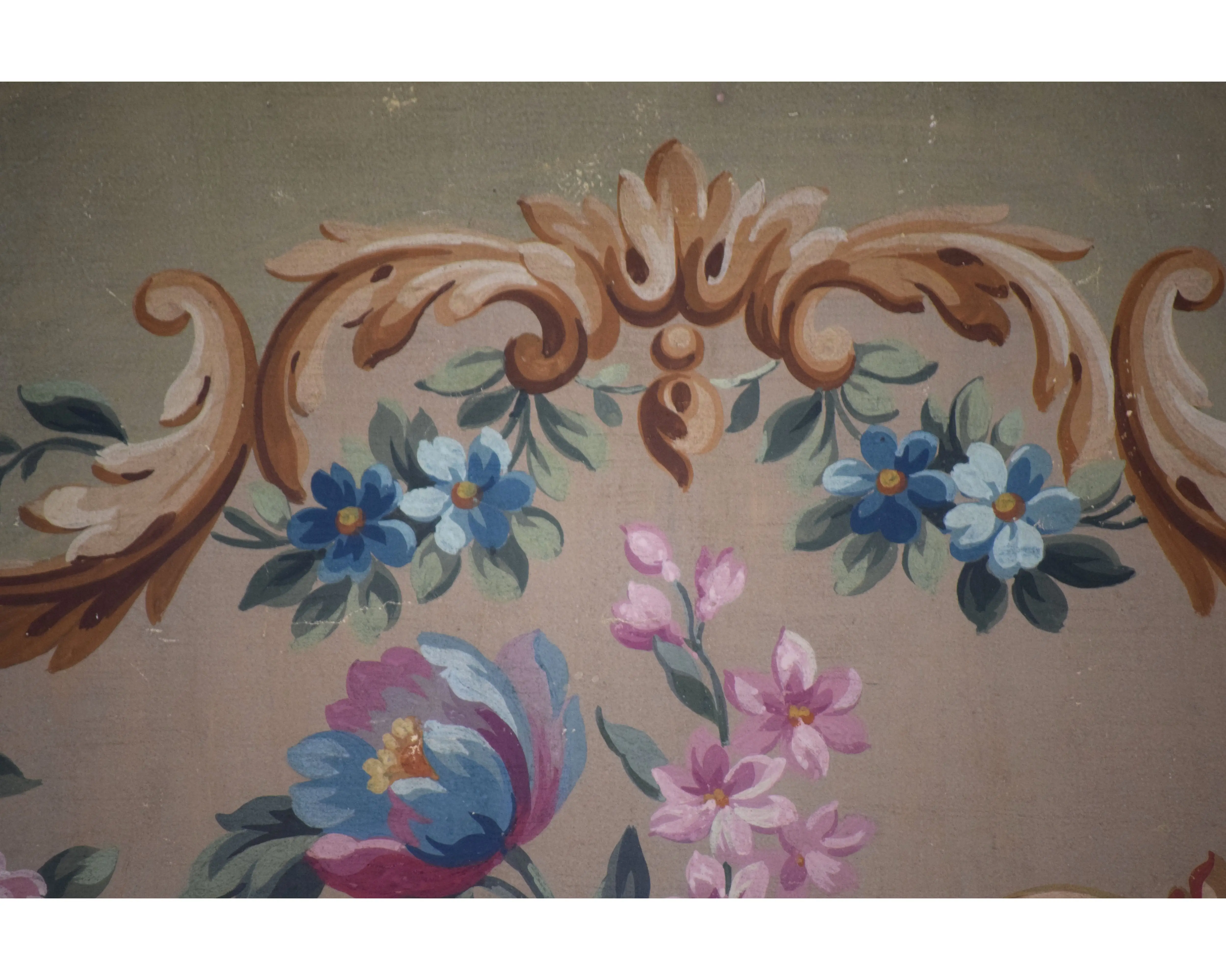 Antique French Aubusson Gouache Painting 7 Antique French Aubusson Gouache Painting