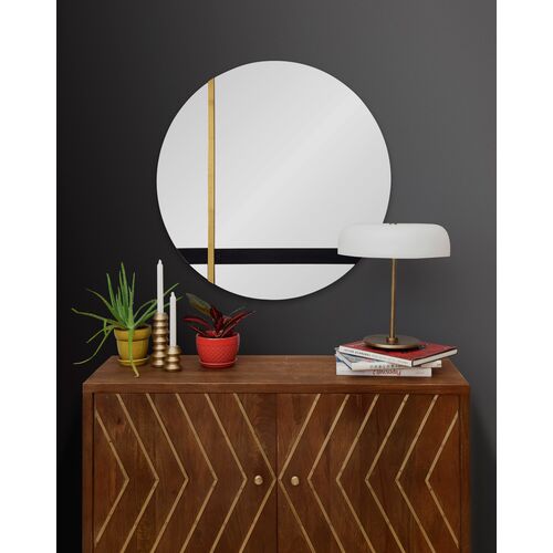 Gavin 30" Round Wall Mirror, Black/Gold Leaf 5 Gavin 30" Round Wall Mirror, Black/Gold Leaf