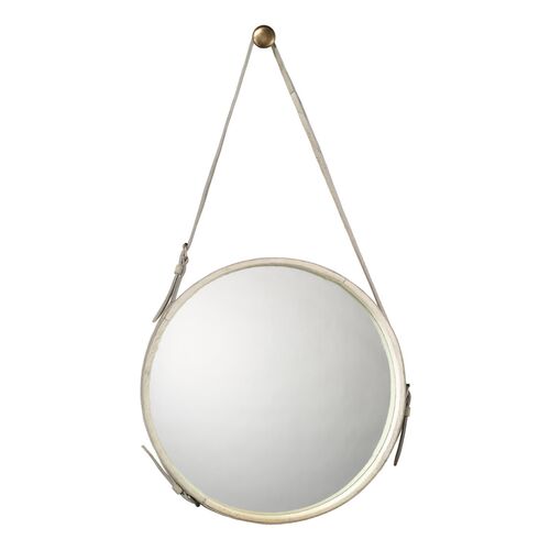 Strap Hanging Mirror, White Hide 1 Strap Hanging Mirror, White Hide