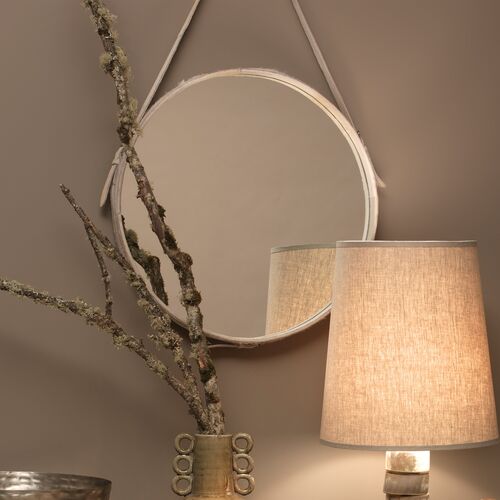 Strap Hanging Mirror, White Hide 3 Strap Hanging Mirror, White Hide